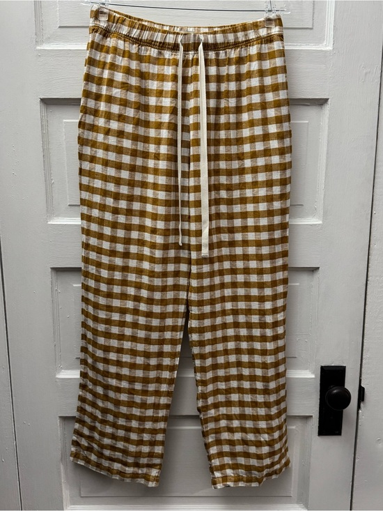 Pants - Morrow Linen Gingham Pants Brown White Wide Leg M
